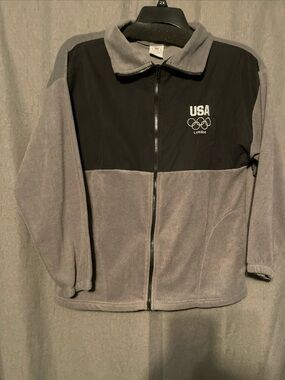 Team USA 2012 London Olympics Gray Black Full Zip Mock Neck Fleece Jacket SZ M